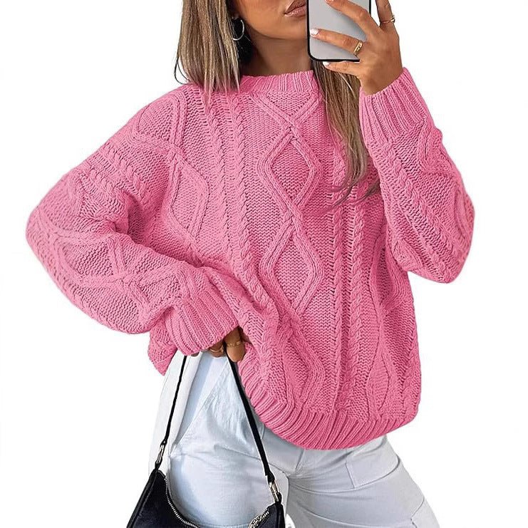 Women's Oversized Cable Knit Crewneck Sweaters
