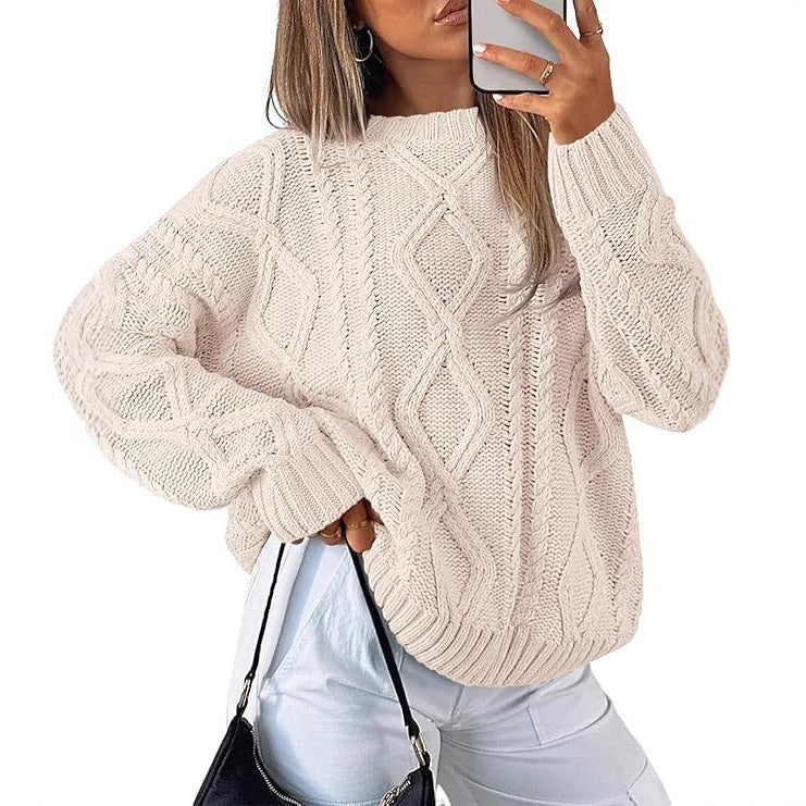 Women's Oversized Cable Knit Crewneck Sweaters