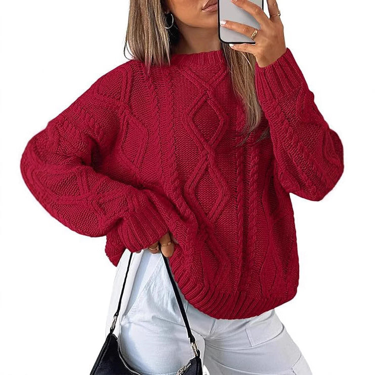 Women's Oversized Cable Knit Crewneck Sweaters