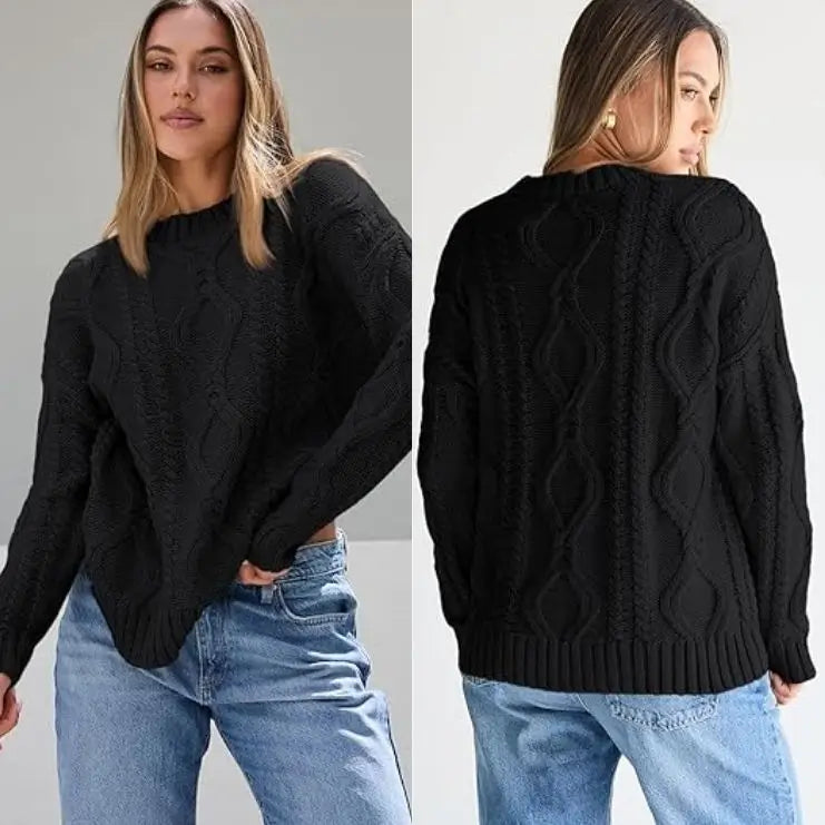 Women's Oversized Cable Knit Crewneck Sweaters