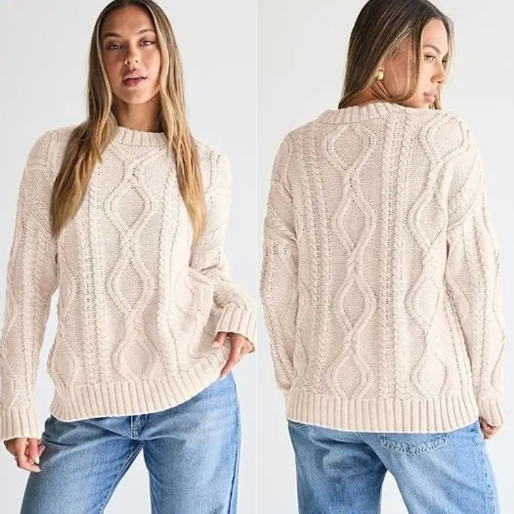 Women's Oversized Cable Knit Crewneck Sweaters