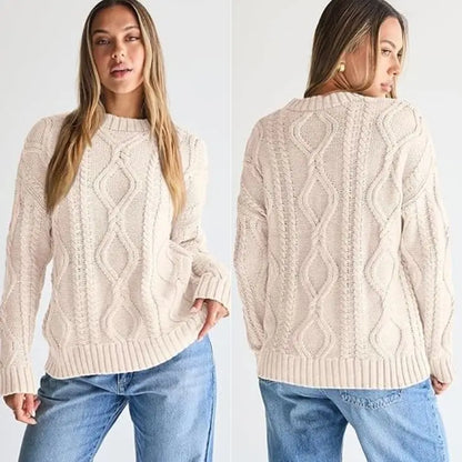 Women's Oversized Cable Knit Crewneck Sweaters