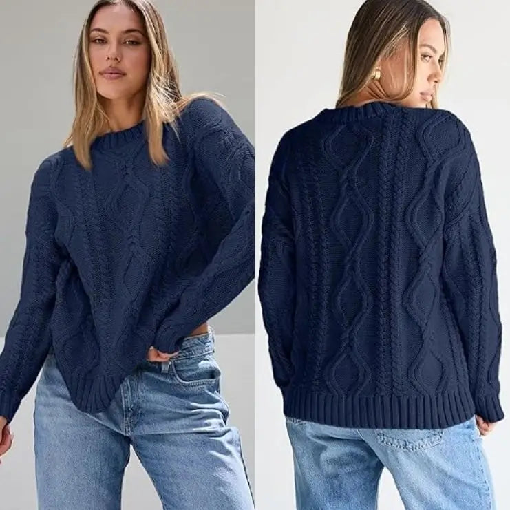 Women's Oversized Cable Knit Crewneck Sweaters