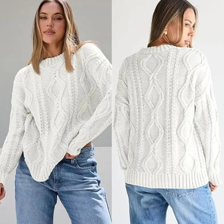 Women's Oversized Cable Knit Crewneck Sweaters